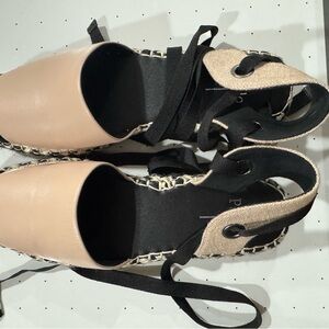 Paolo Beige and Black Espadrille Flats